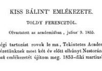 Toldy Ferenc: Emlékbeszéd Kiss Bálintról 1. rész