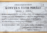 Könyves Tóth Mihály református lelkész - emléktábla a háza falán