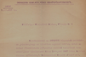 Jelentés Szász Imre református hitoktatóról (1915)