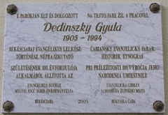 Dedinszky Gyula-emléktábla Békéscsaba